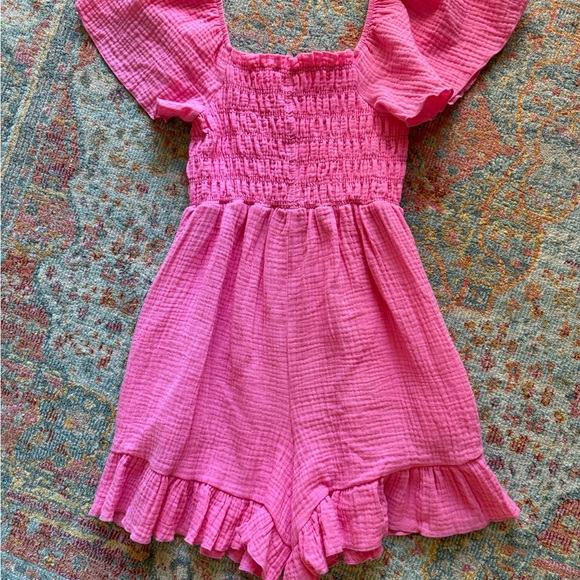 Women's Carole Christian Pink Smocked Ruffle Hem Romper Flutter Sleeve - Picture 7 of 8